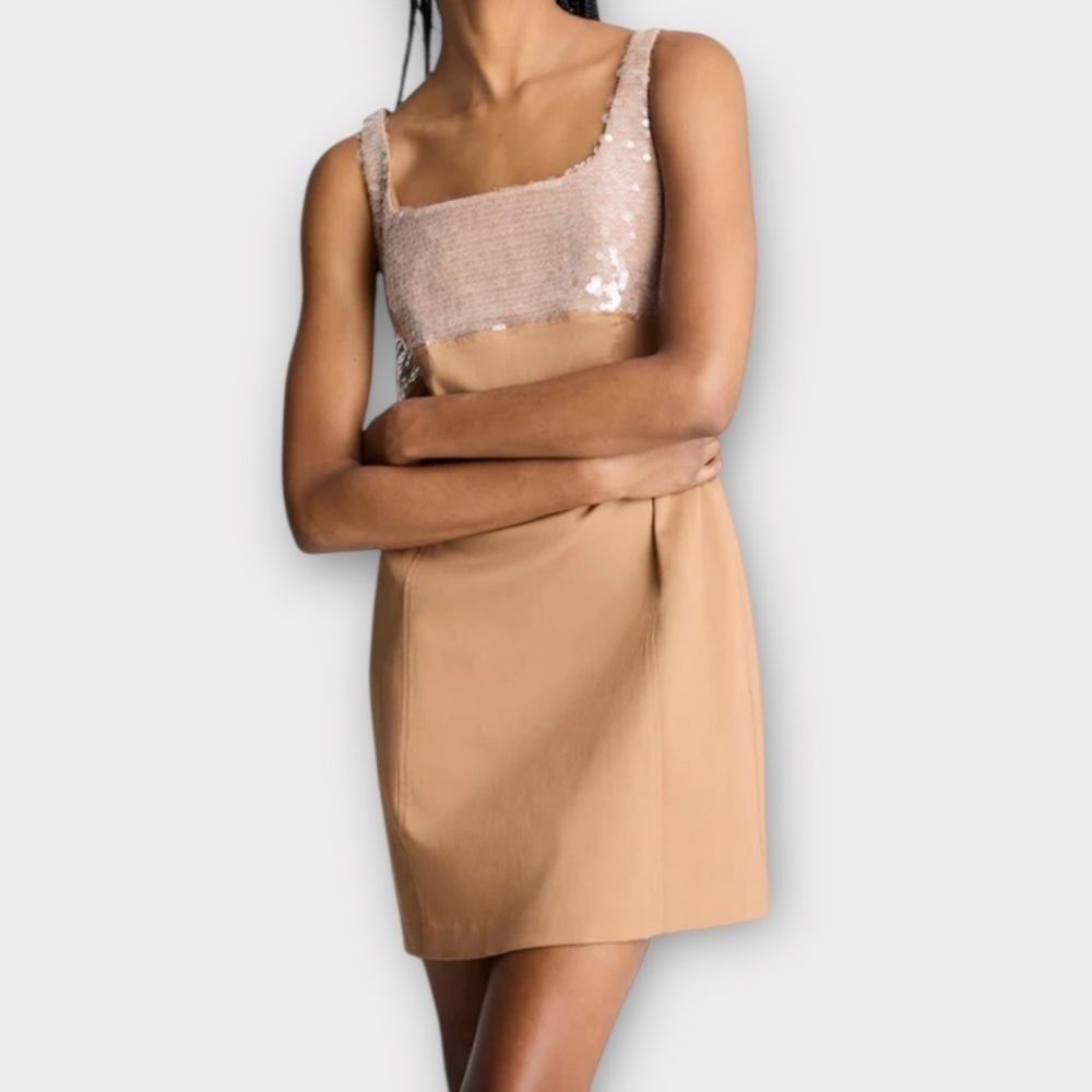 Kenneth Cole Shift Dress Open Back Strap DK Honey Size 14